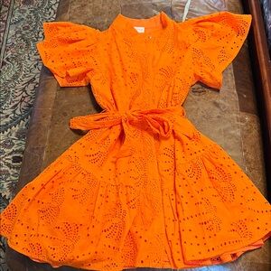 NWT Ciebon Orange Palm EMB mini shirt dress